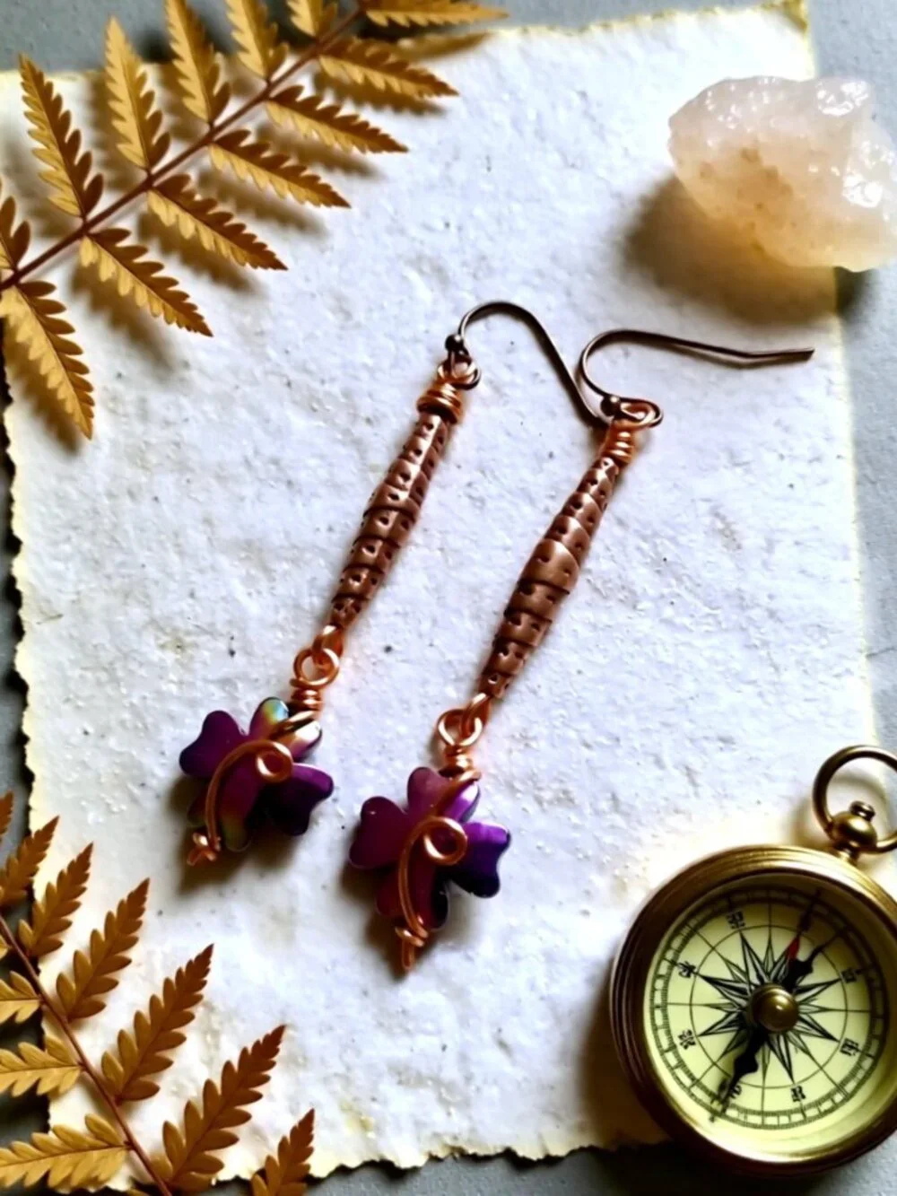 Mauve + Purple Hues! 4 Leaf Clover Dangle Earrings! Positive Vibes & Good Luck